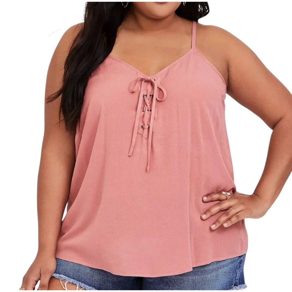 TORRID Sophie Lace-Up Cami STRAPPY TANK TOP Peachy Pink Coral Challis SIZE 5 5X